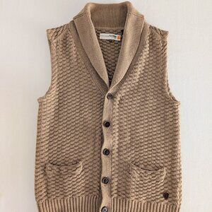 100% Cotton Chunky Knit Brown Sweater Cardigan Shawl Collar Ben Sherman SzM